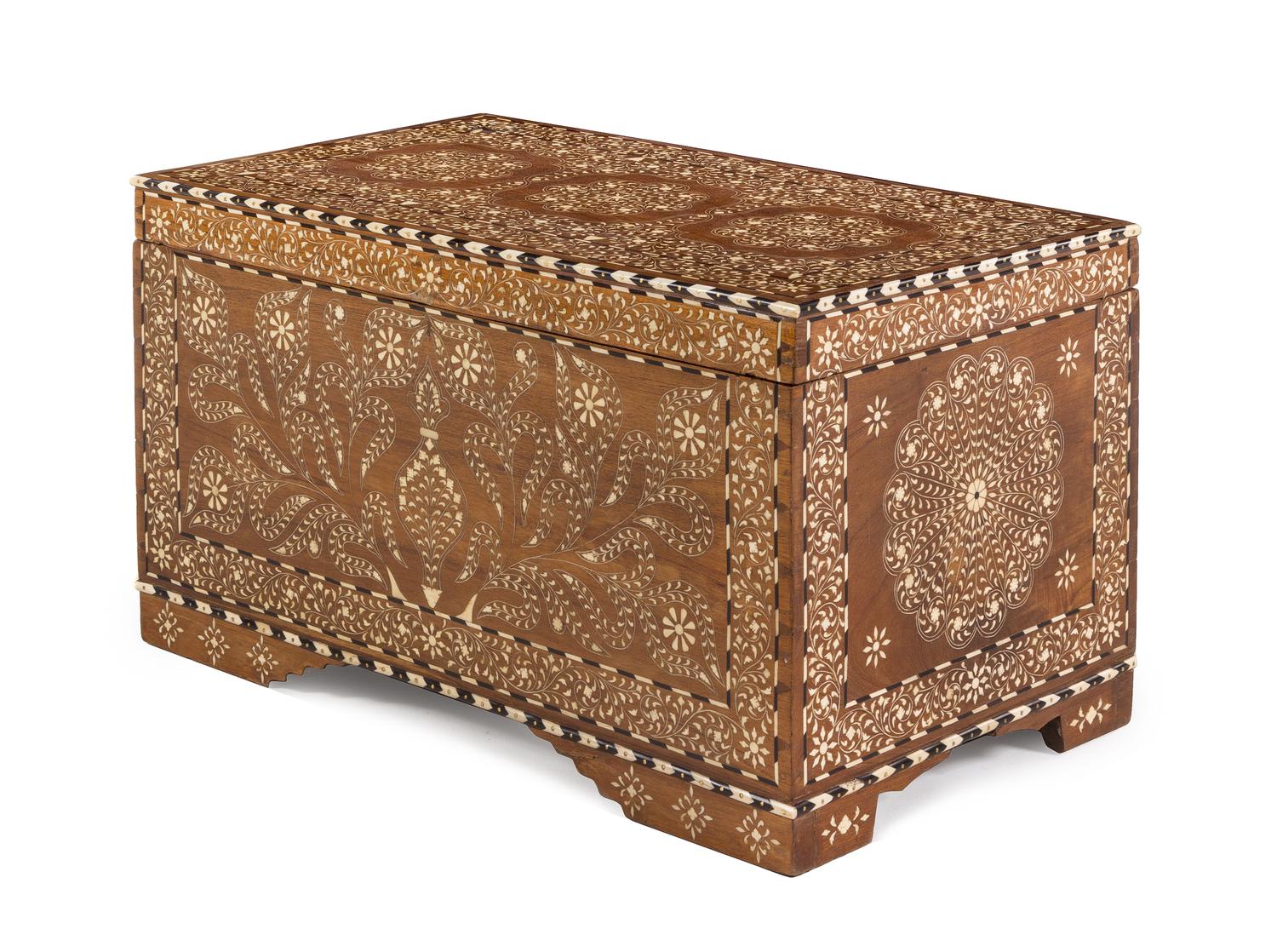 An Indian Inlaid Trunk Height 19 x width 35 x depth 19 1/2 inches. — 20TH CENTURY