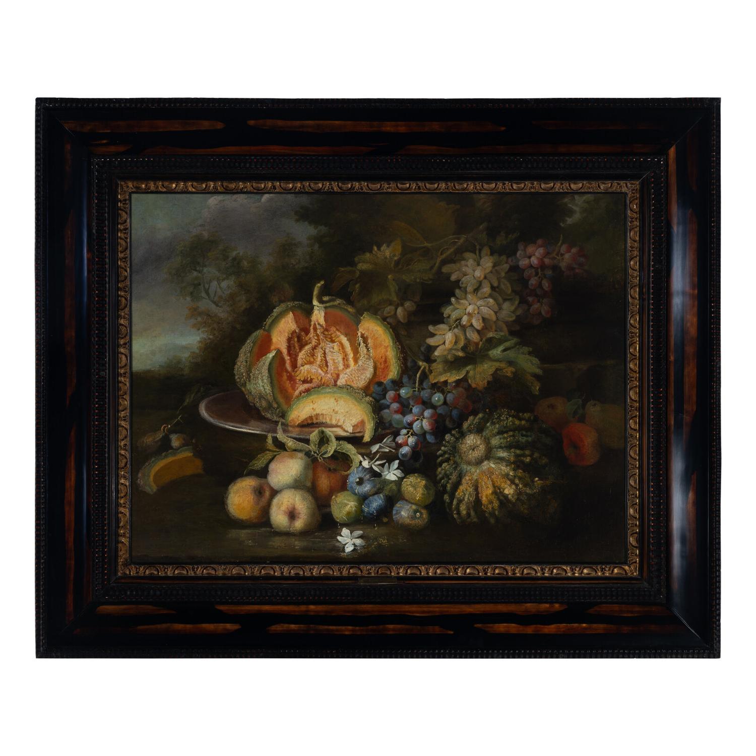 Manner of Maximilian Pfeiler (Czech, 1656–1746) — Still Life with Melon, Peaches, Grapes, and Figs