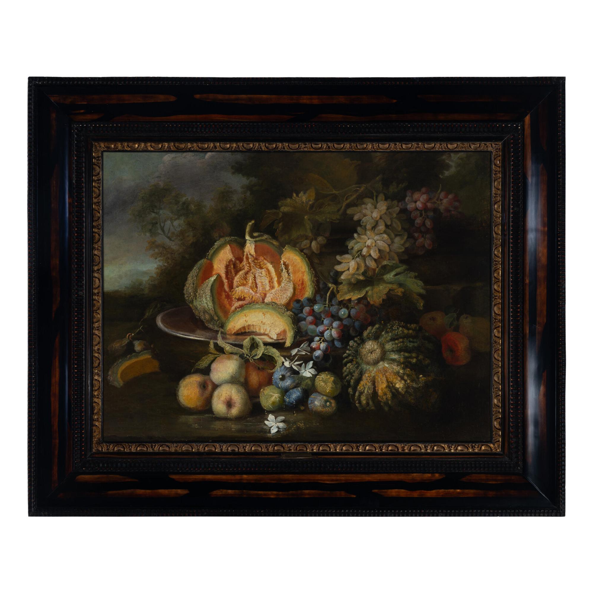 Manner of Maximilian Pfeiler (Czech, 1656–1746) — Still Life with Melon, Peaches, Grapes, and Figs