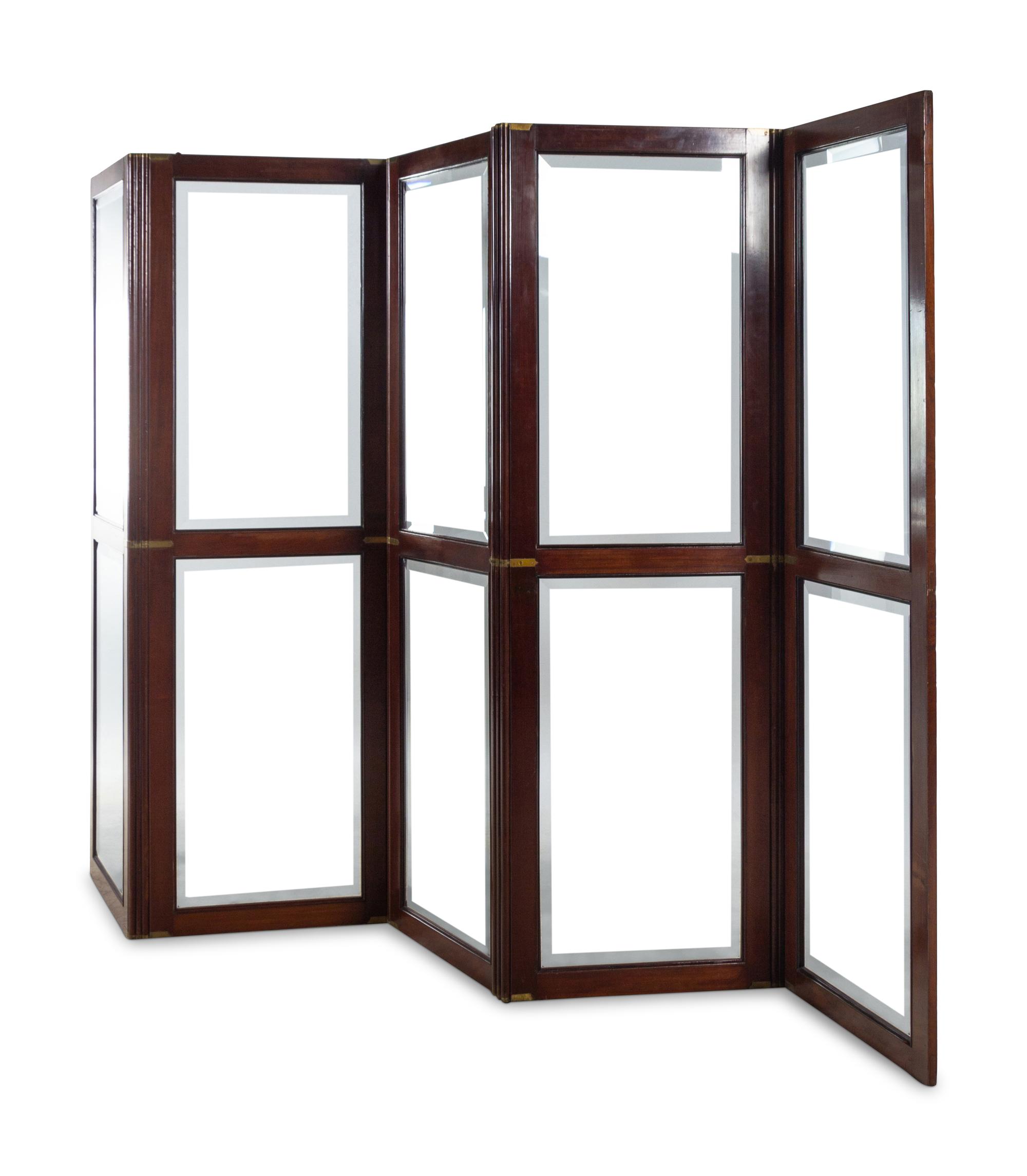 A Directoire Style Mahogany and Glass Five-Panel Floor Screen