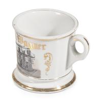 A Gilt and Enamel-Decorated Porcelain Occupational Shaving Mug Depicting the Corliss Steam Engine at Philadelphia Centennial Exposition