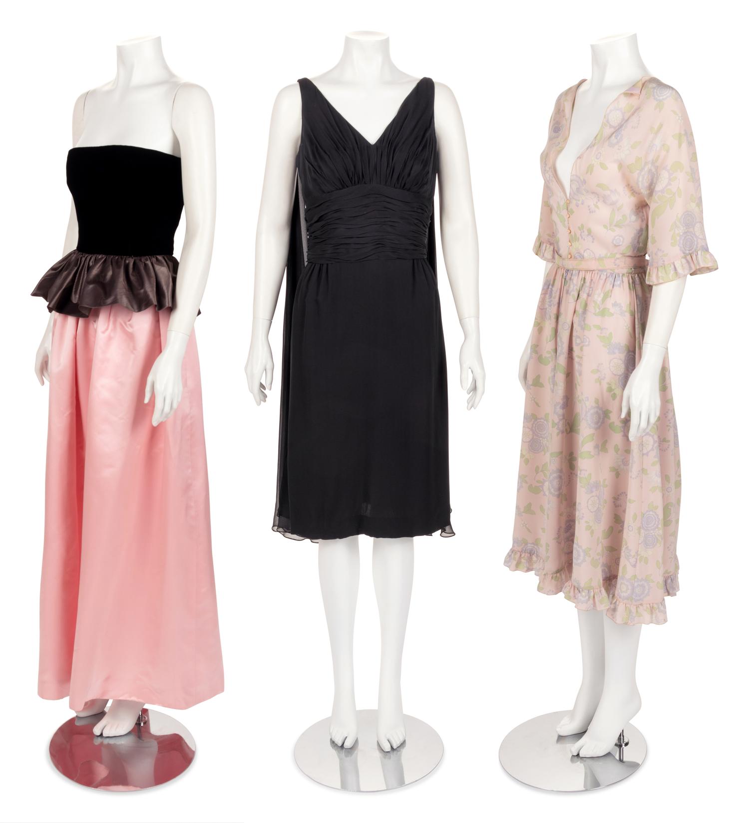 Three Designer Dresses: One Martha Weathered, One Bill Blass, One Chloé, 1980s