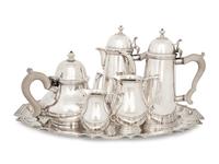An English Queen Anne Style Silver Five-Piece Tea and Coffee Service