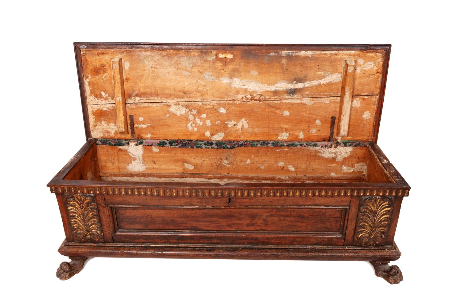A Spanish Parcel Gilt Carved Walnut Chest