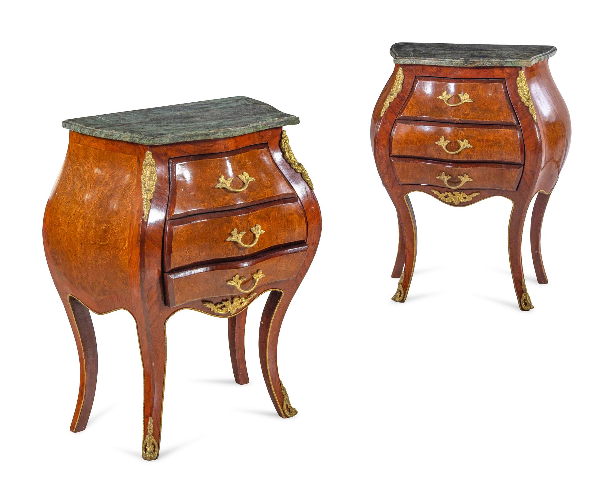A Pair of Louis XV/XVI Transitional Style Gilt Metal Mounted Marble-Top Commodes