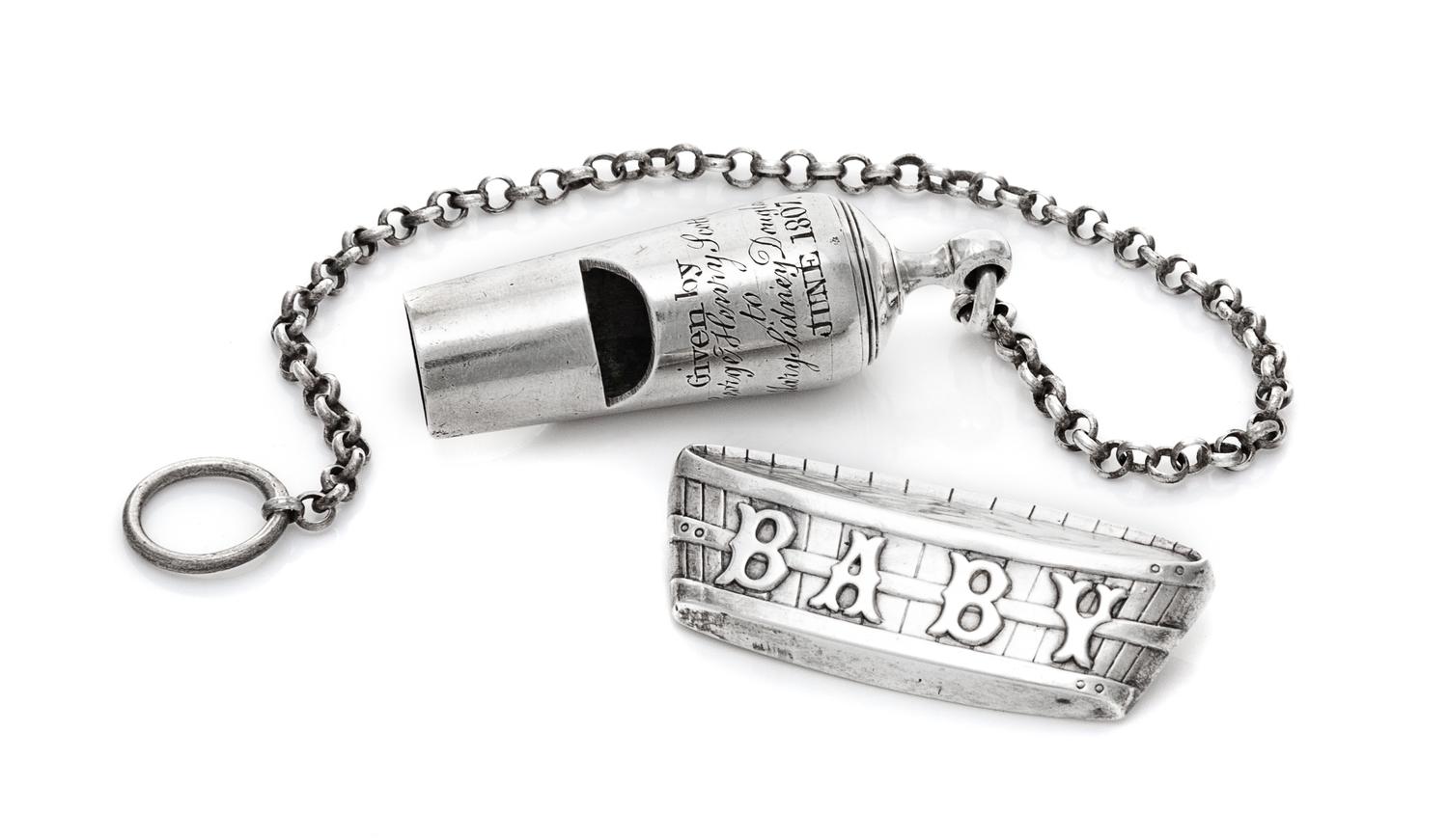 A George III Silver Whistle, London, 1804, the body with engraved inscription Given by/ George Henry Scott/ to/ Mary Sidney Douglas/ Ju