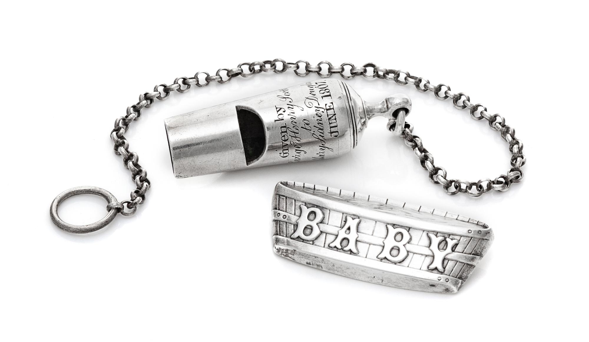 A George III Silver Whistle, London, 1804, the body with engraved inscription Given by/ George Henry Scott/ to/ Mary Sidney Douglas/ Ju