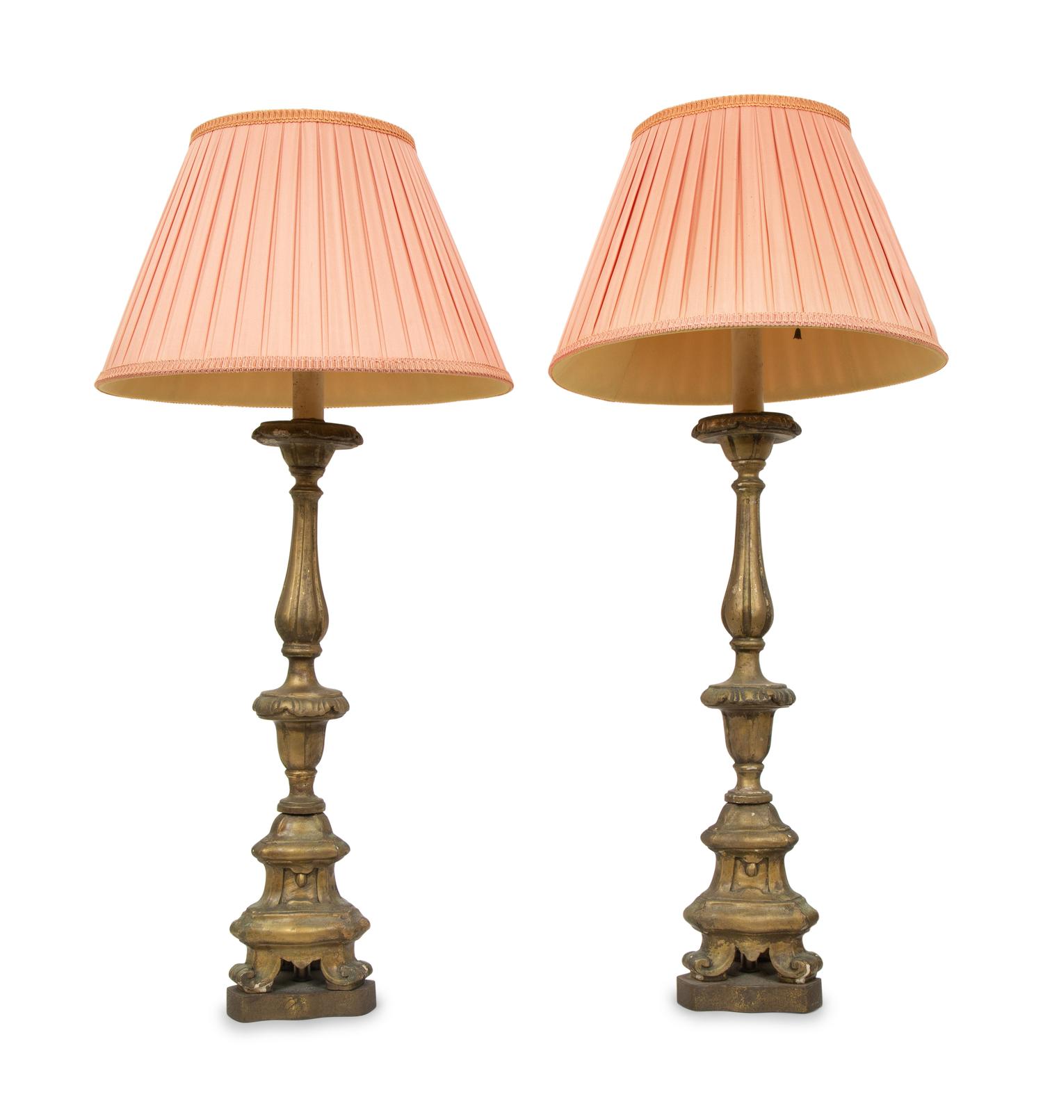 A Pair of Italian Giltwood Lamps