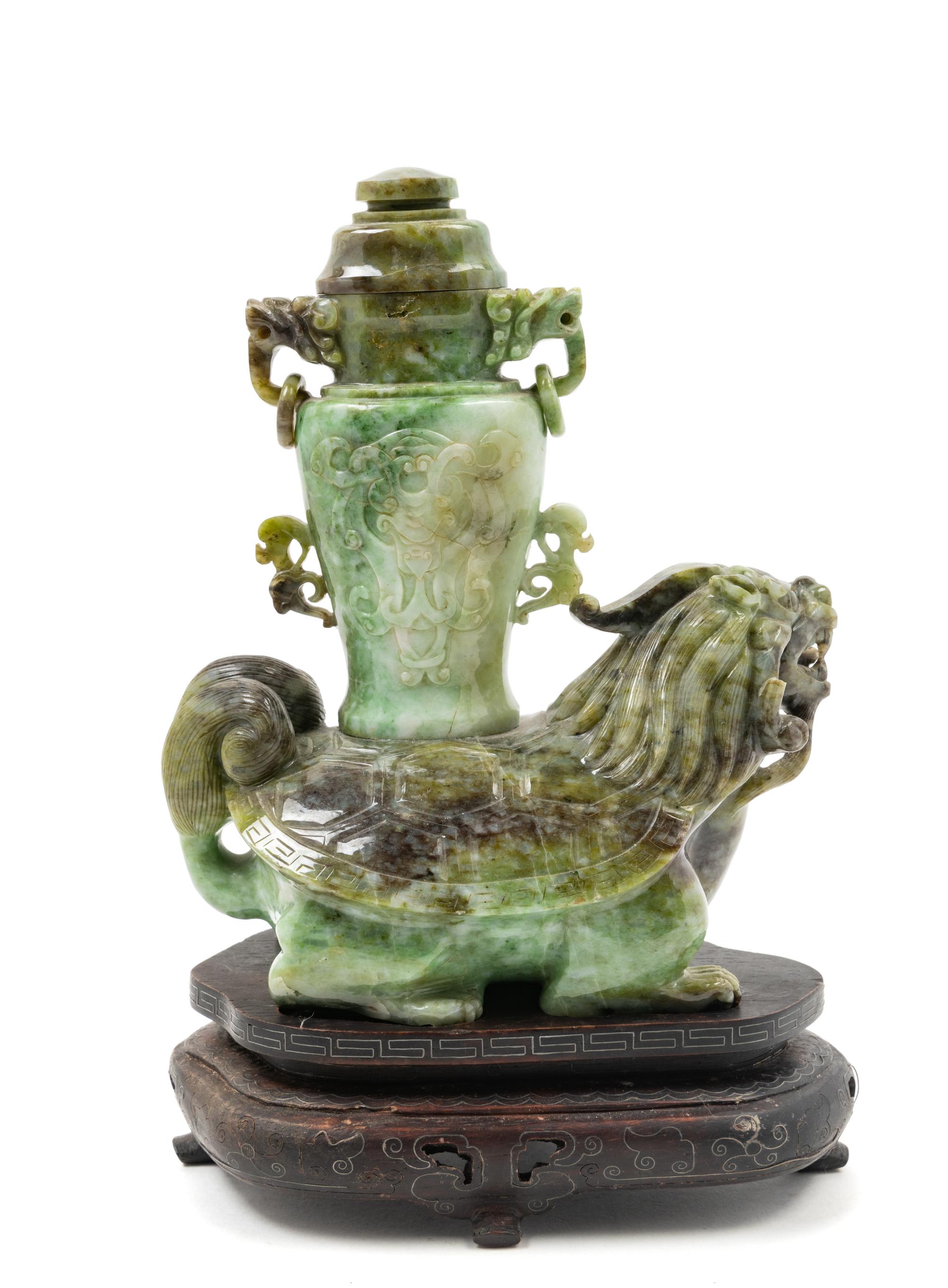 A Chinese Spinach Jade Covered Vase
