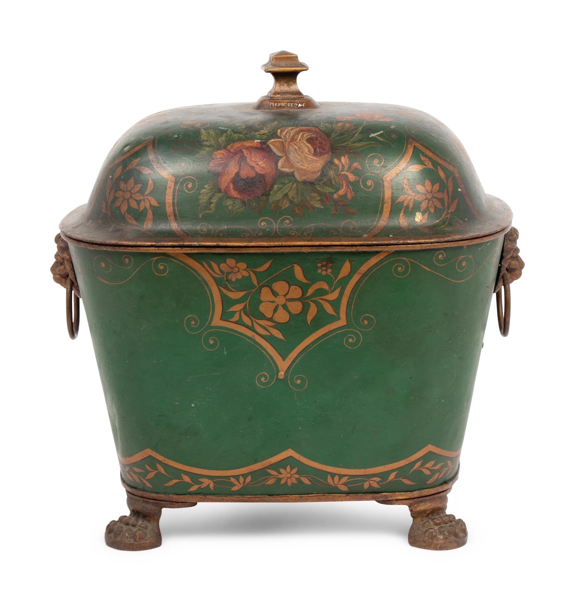 An English Painted Tôle Coal Scuttle