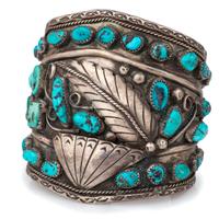 Wide Navajo Silver and Turquoise Cuff Bracelet
