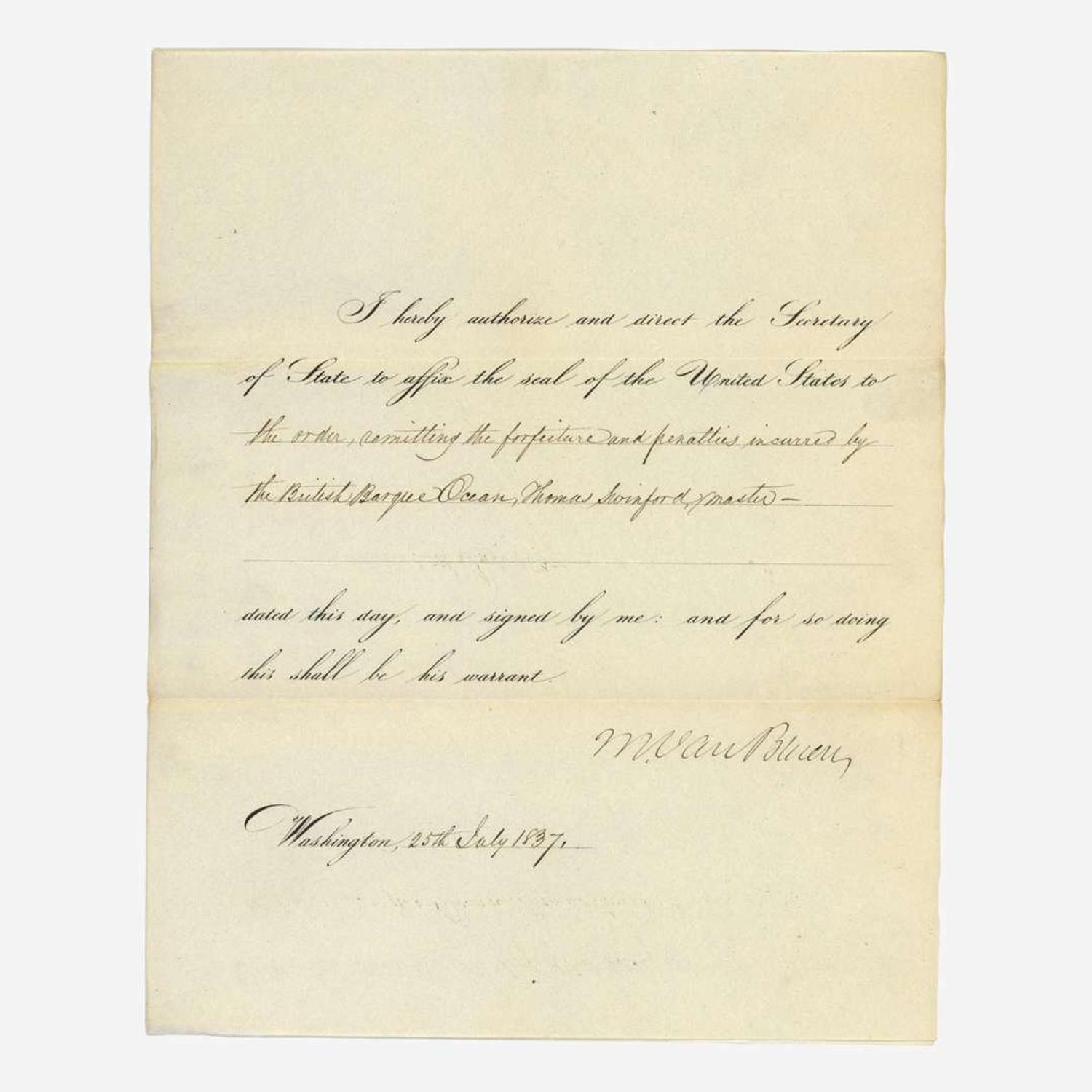 [Presidential] Van Buren, Martin, and Millard Fillmore and Franklin Pierce and James Buchanan Group of 4 Signed Documents