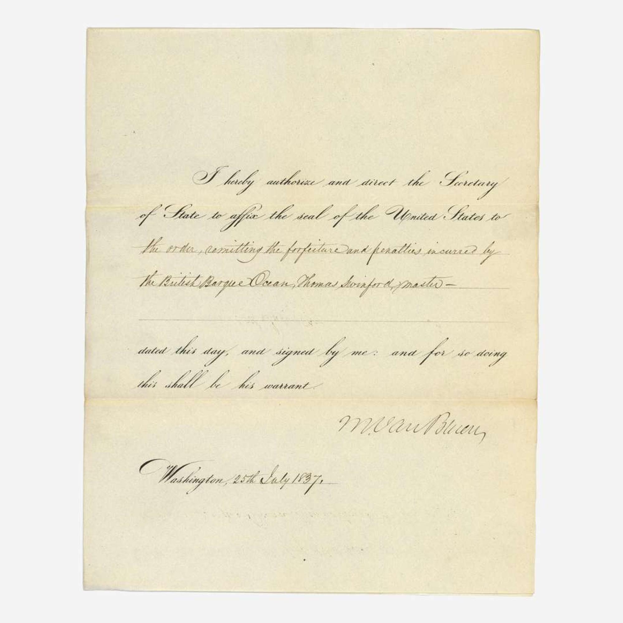 [Presidential] Van Buren, Martin, and Millard Fillmore and Franklin Pierce and James Buchanan Group of 4 Signed Documents