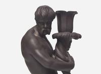 A Pair of Wedgwood Black Basalt Triton Figural Candlesticks, UK, 1973