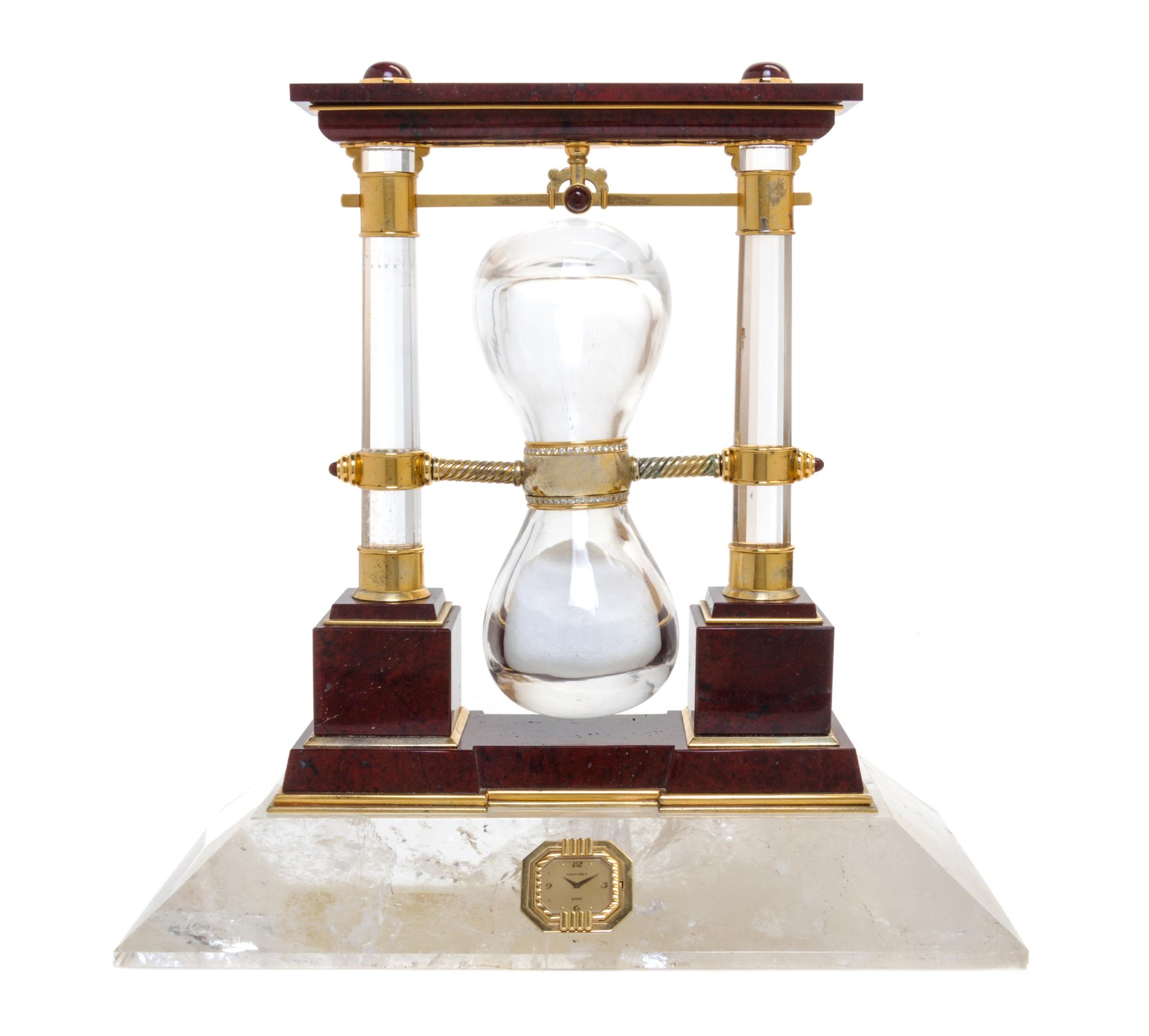 A French Carved Jasper, Rock Crystal, Diamond and Silver-Gilt Desk Clock — CHAUMET, PARIS