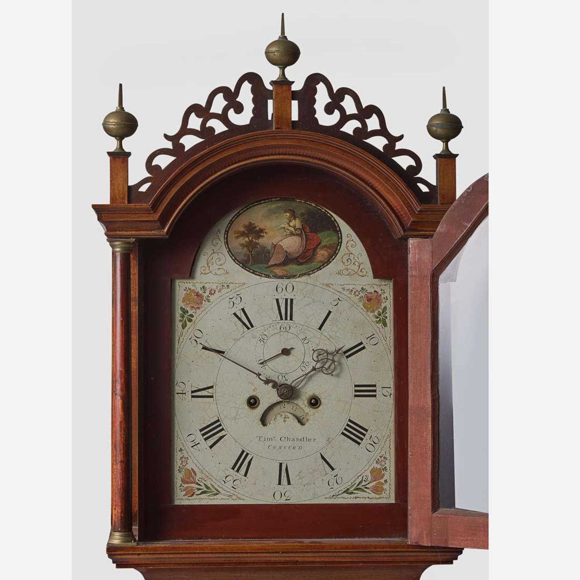 A Federal carved maple tall case clock, Works, signed Timothy Chandler (1762-1848), Concord, NH, circa 1800