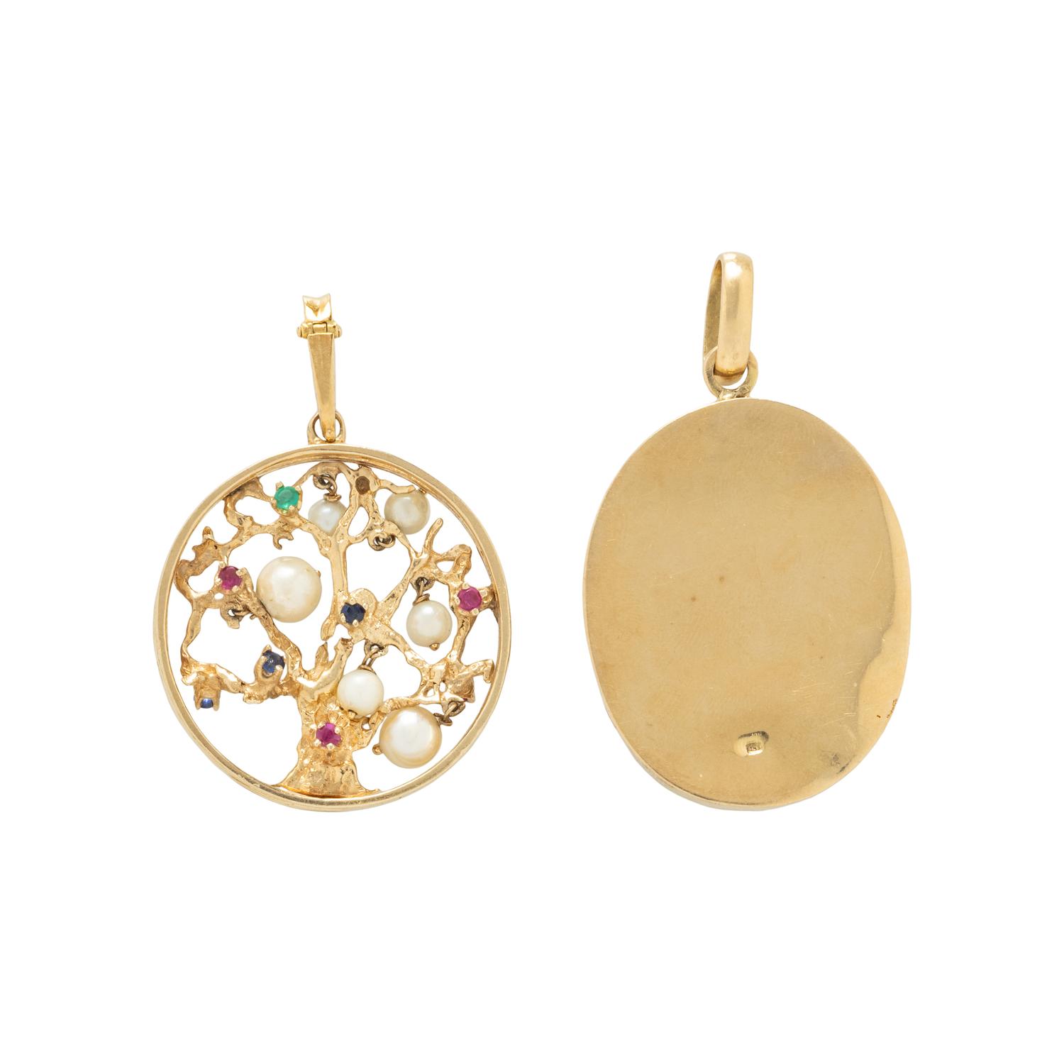 YELLOW GOLD OMEGA NECKLACE WITH TWO PENDANTS