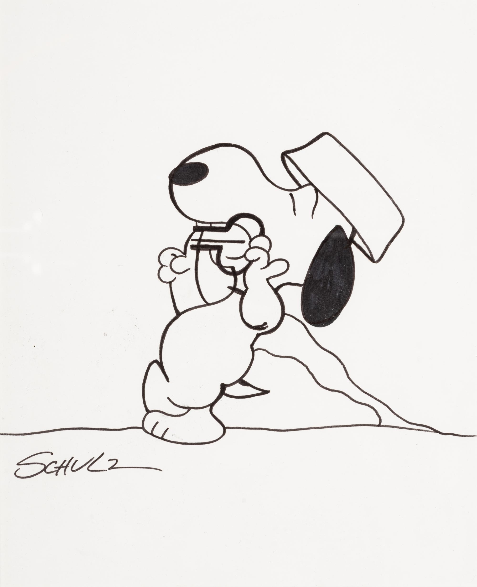 (Cartoon Art) SCHULZ, Charles (1922-2000). Pen and ink drawing of ‘Snoopy’ from “The Peanuts.”