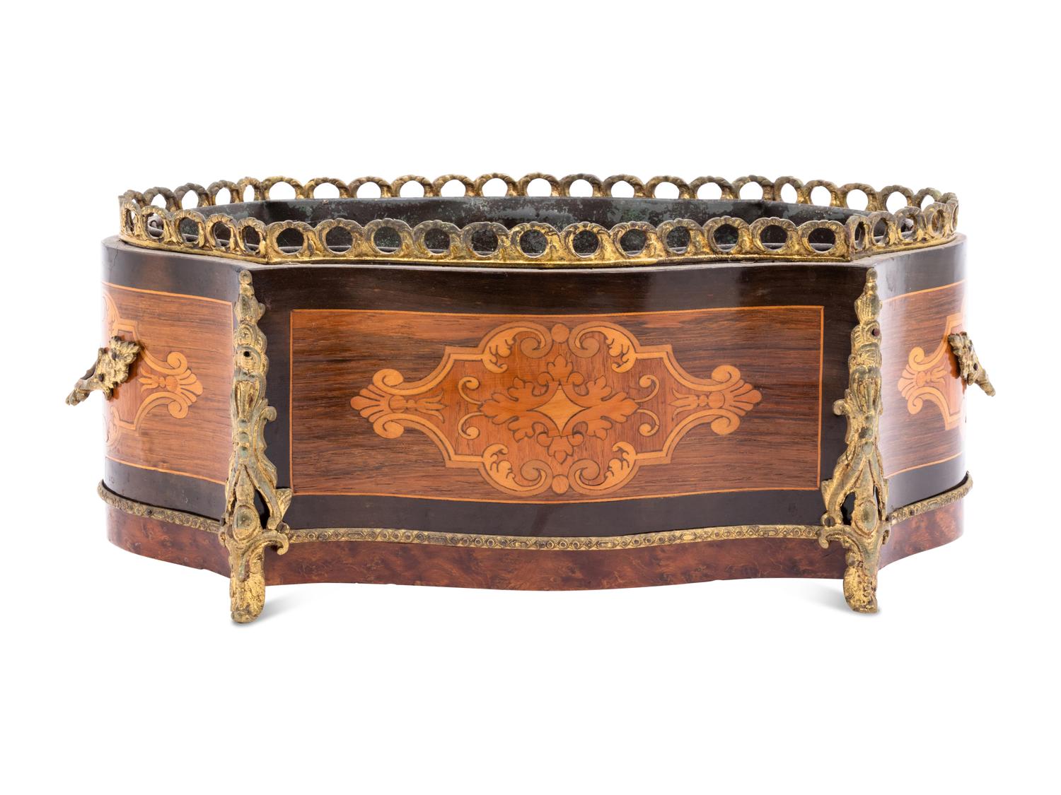A Napoleon III Gilt Metal Mounted Marquetry Jardinière