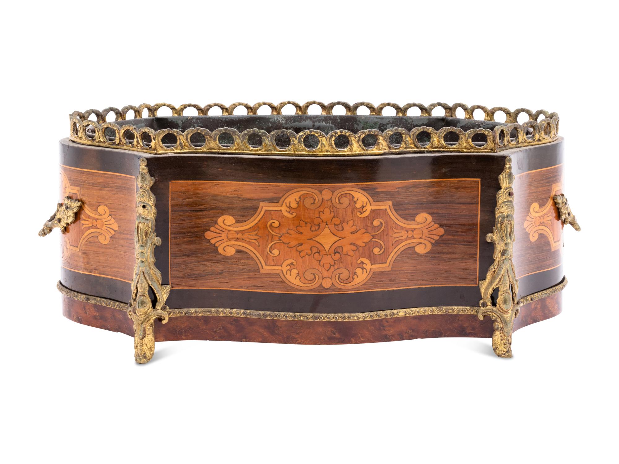 A Napoleon III Gilt Metal Mounted Marquetry Jardinière