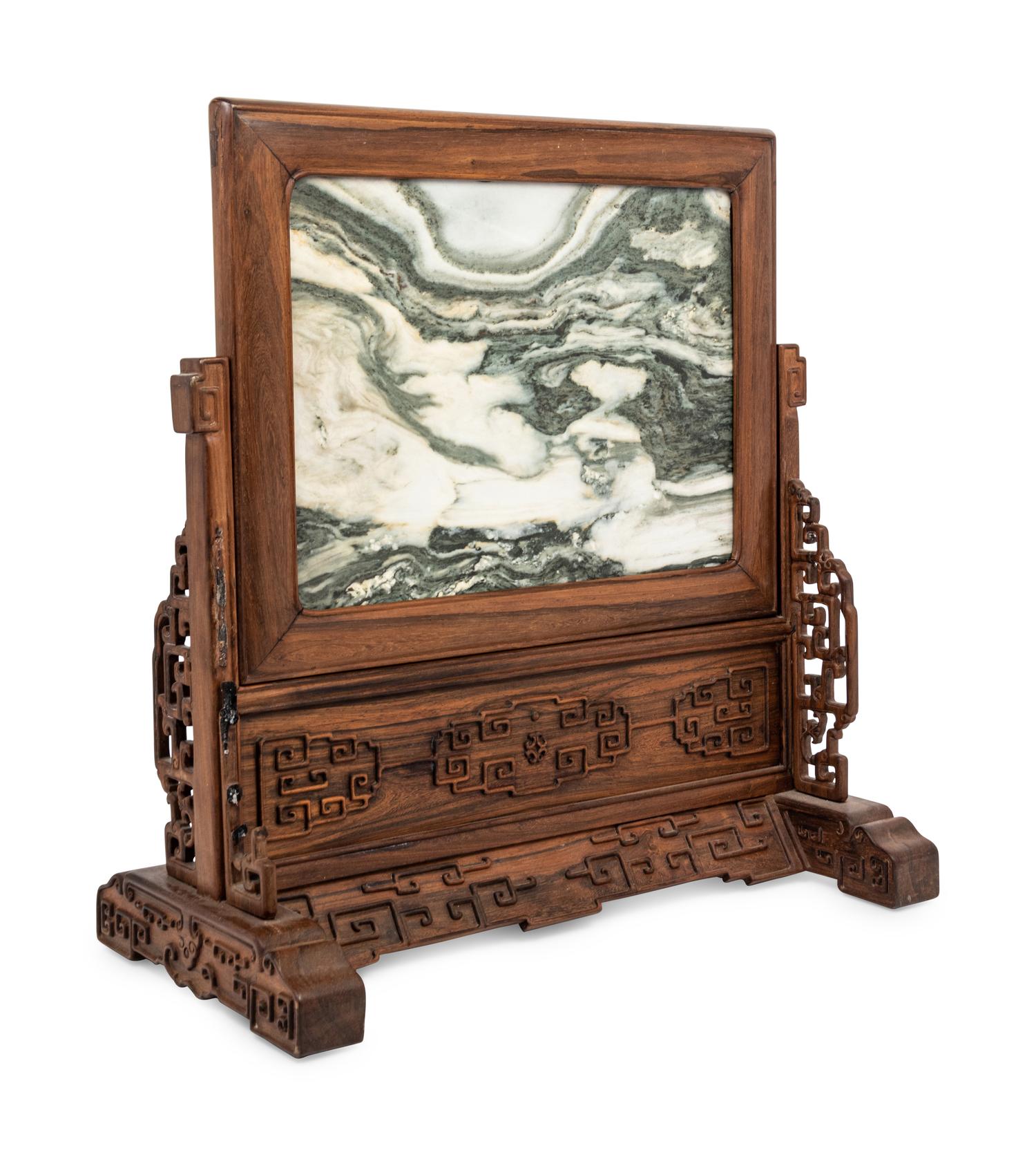 A Chinese Dali Marble Inset Hardwood Table Screen