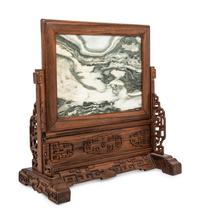 A Chinese Dali Marble Inset Hardwood Table Screen