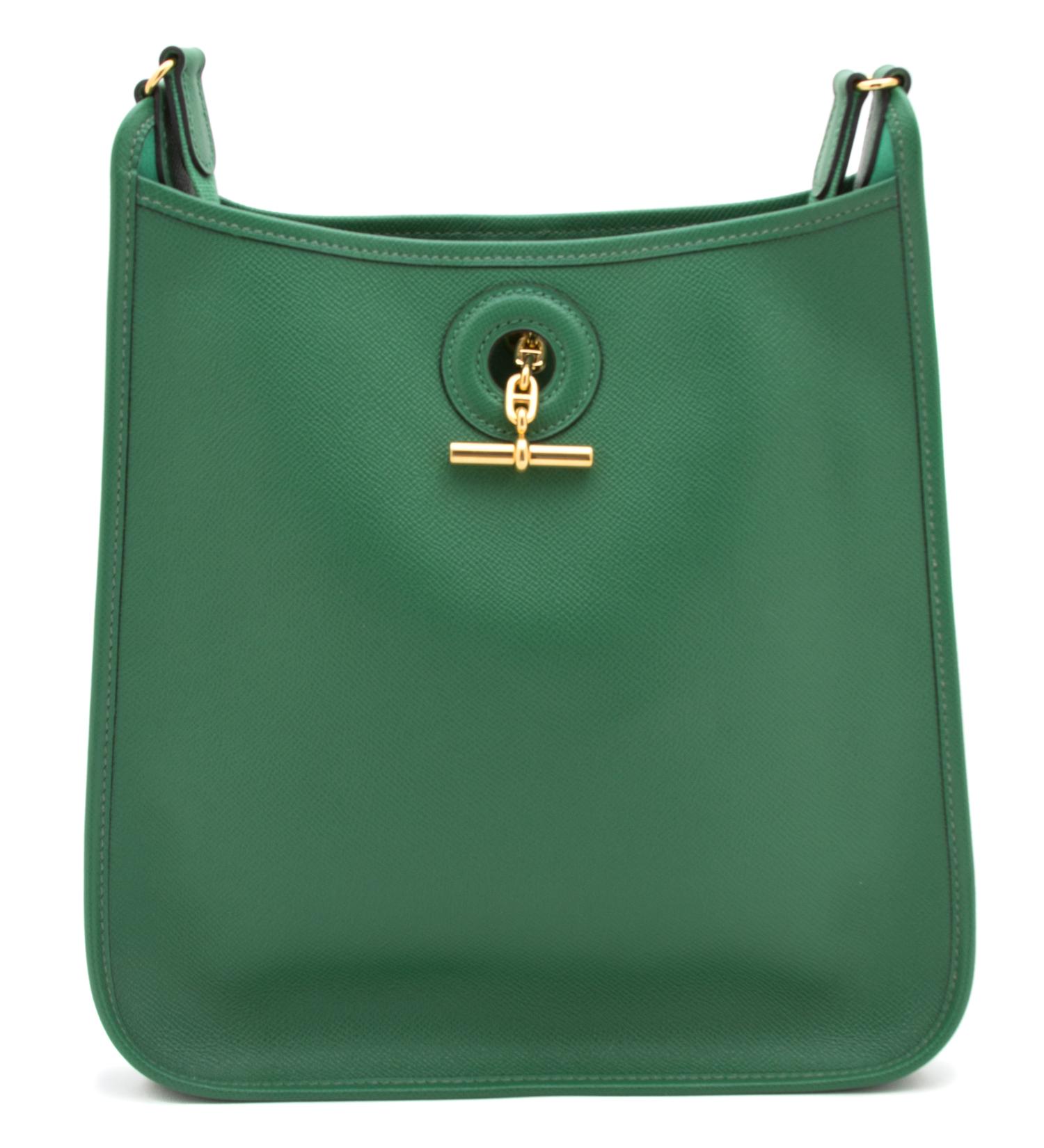 An Hermes Green Leather Vespa Handbag, 11" x 11"x 2"; Strap drop: 18.5".