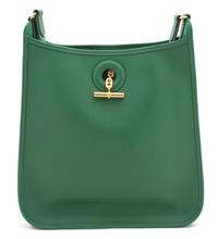An Hermes Green Leather Vespa Handbag, 11" x 11"x 2"; Strap drop: 18.5".