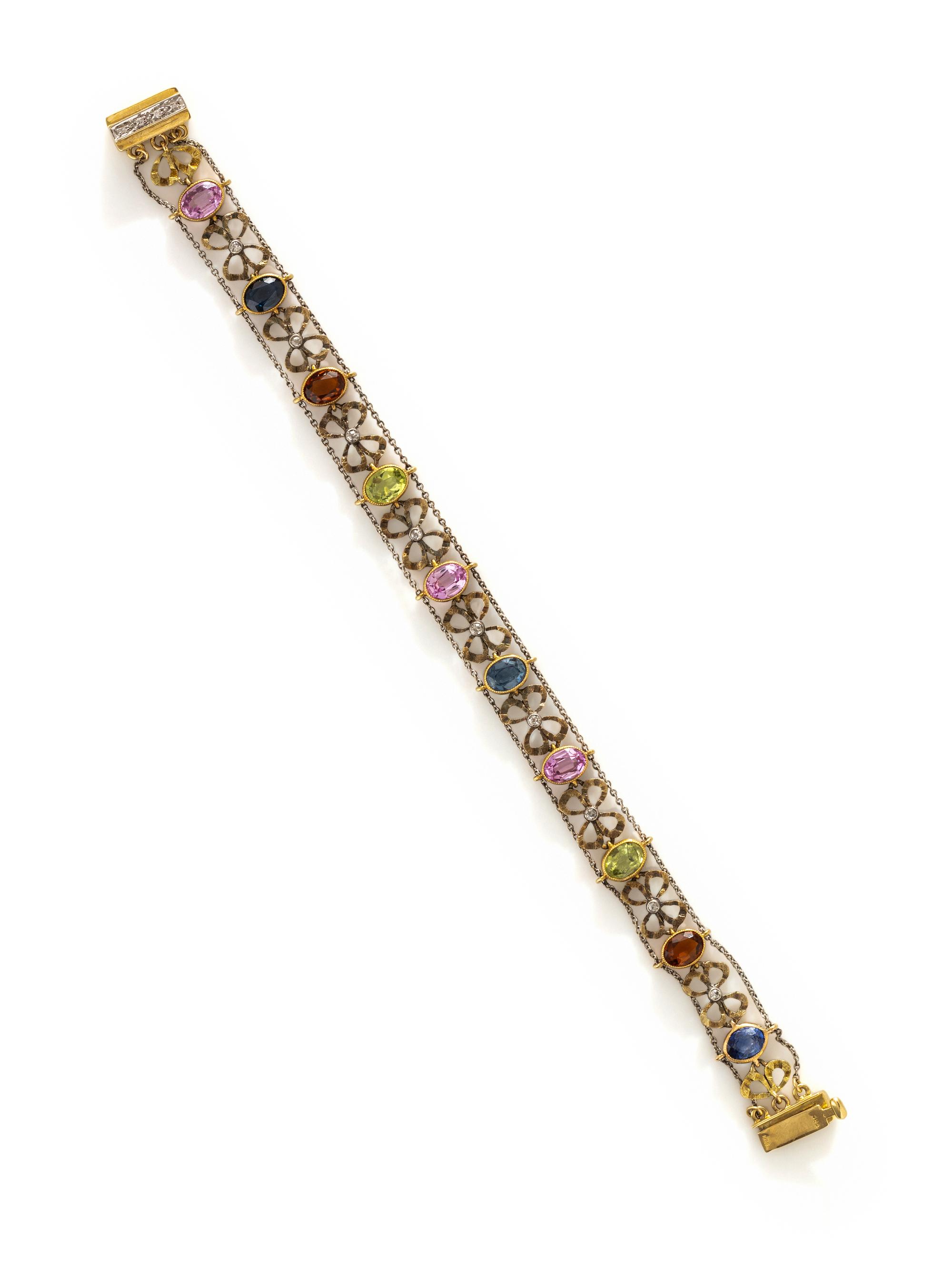 ANTIQUE, AUSTRO-HUNGARIAN, DIAMOND AND MULTIGEM BRACELET