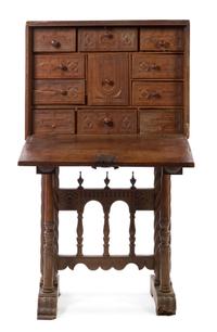 A Spanish Walnut Vargueno Height 46 1/2 x width 32 x depth 25 3/4 inches. — 19TH CENTURY