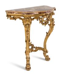 A Louis XV Style Giltwood and Sicilian Jasper Marble-Top Pier Table