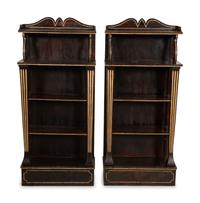 A Pair of Regency Style Grain-Painted and Gilt Metal-Mounted Diminutive Bookcases
