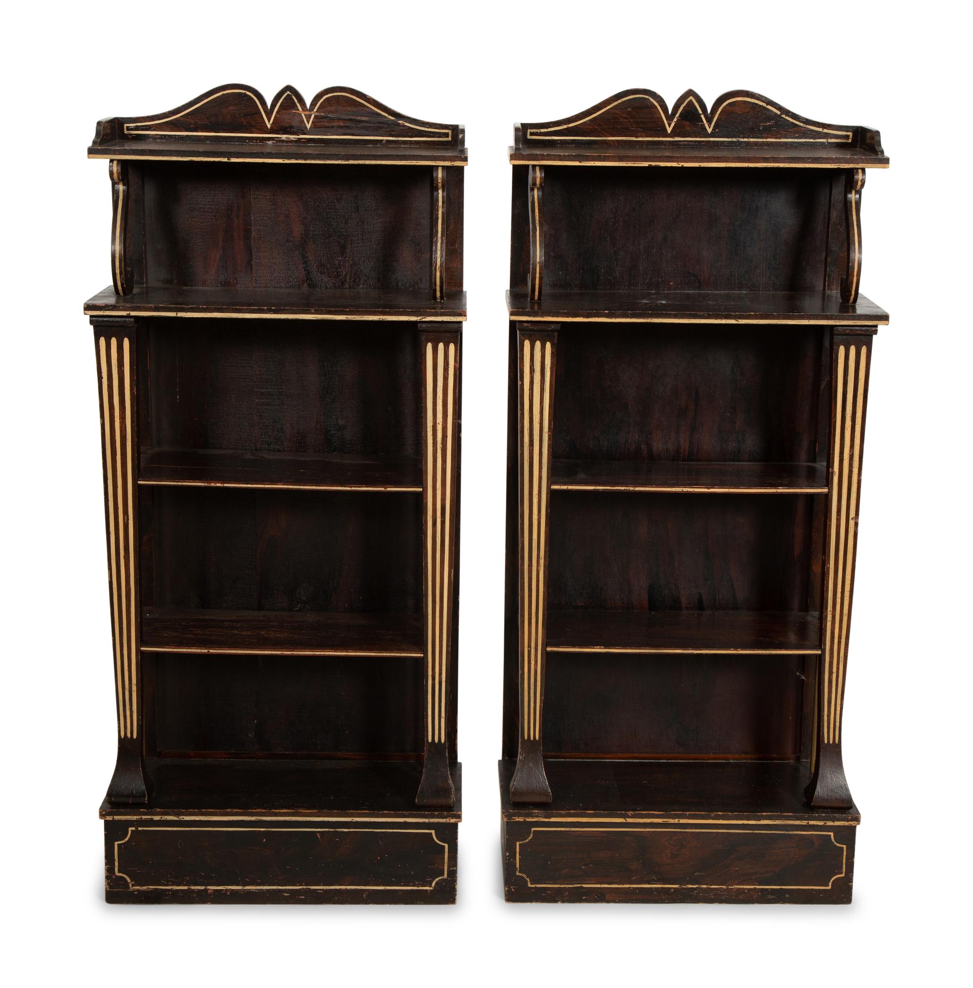 A Pair of Regency Style Grain-Painted and Gilt Metal-Mounted Diminutive Bookcases