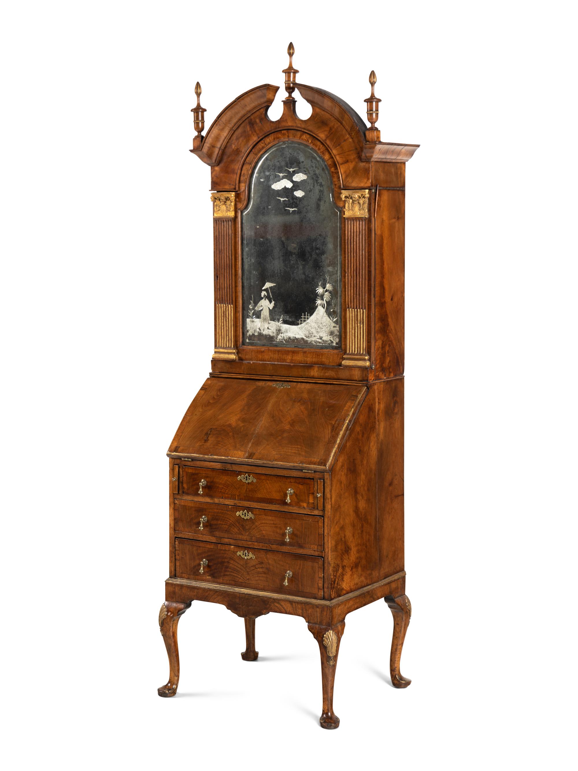 A George II Style Parcel Gilt Walnut Bureau Bookcase