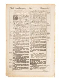 [LEAVES - BIBLE, in English]. Two consecutive leaves from The Holy Bible , King James' Pulpit version. [London: printed by Robert Barker,] 1611. FIRST EDITION.
