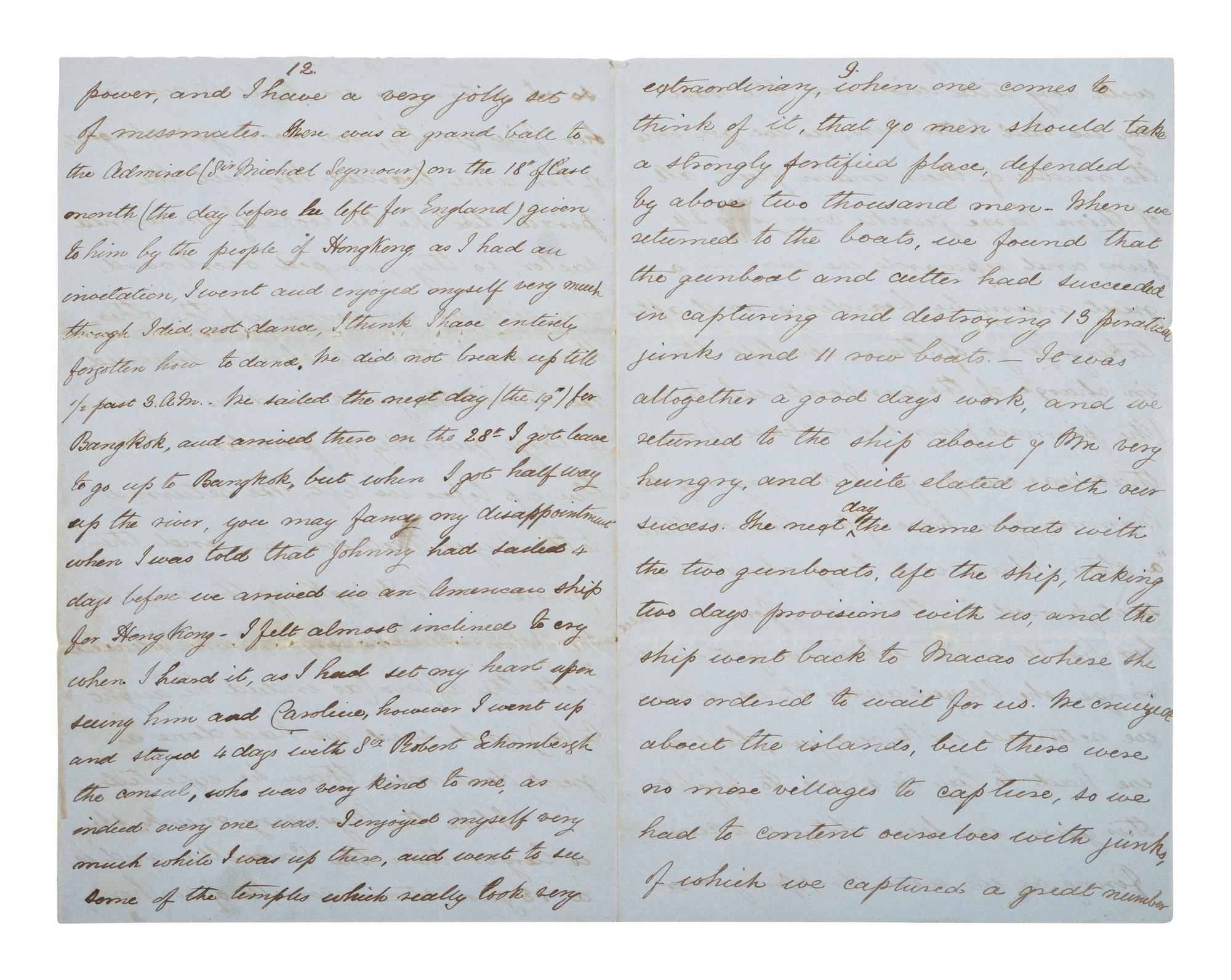 [MARITIME]. Markham, Sir Albert H. ALS on the HMS Niger describing pursuit of pirates. 1859.