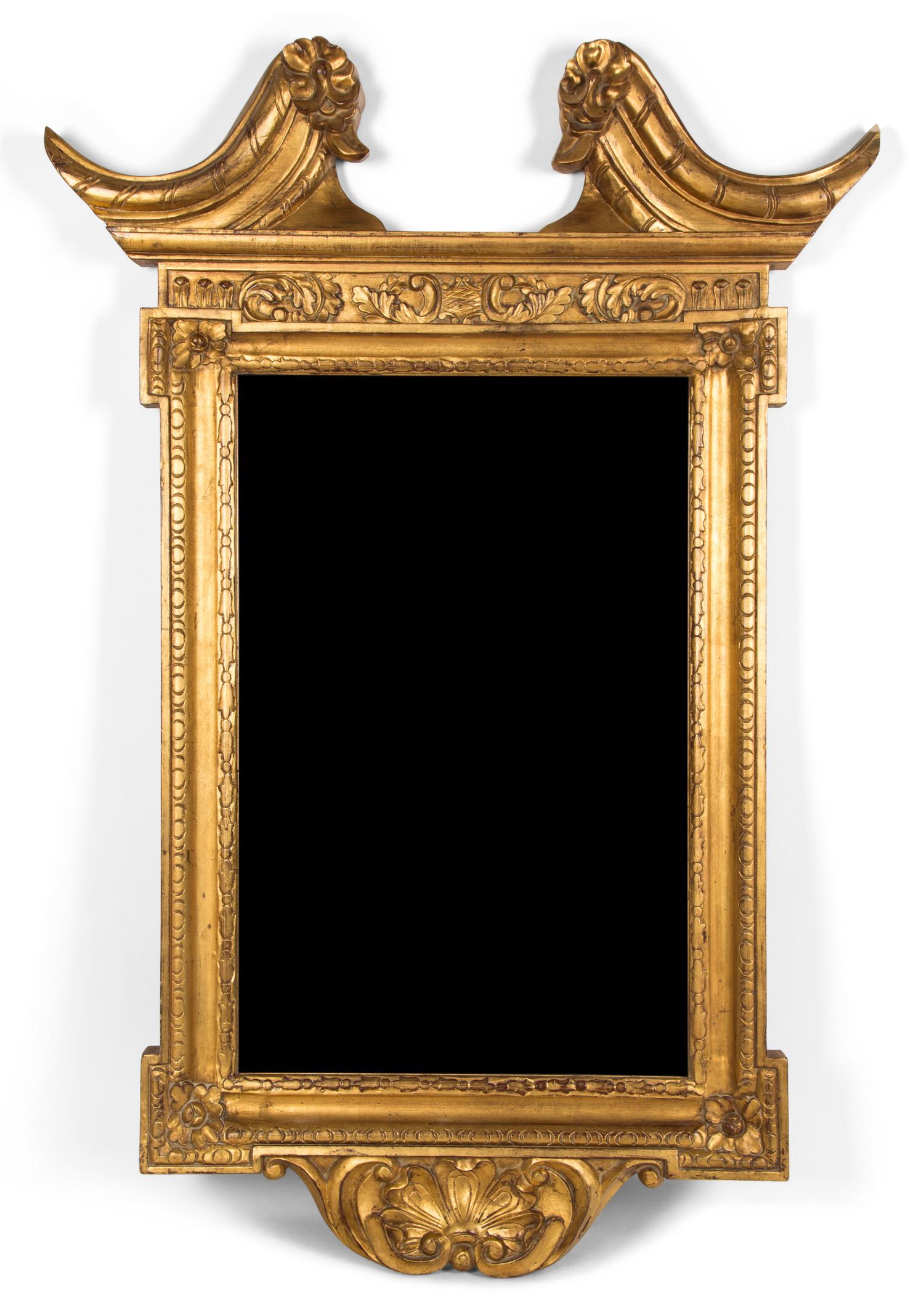 A Georgian Style Carved Giltwood Mirror Height 51 1/2 x width 34 1/4 inches. — 20TH CENTURY