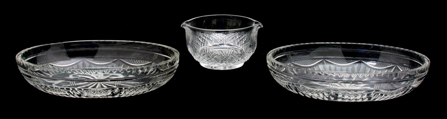 Three Cut Glass Bowls Length of largest 10 1/4 inches.