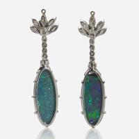 A Pair of Black Opal and Diamond Earring Jackets