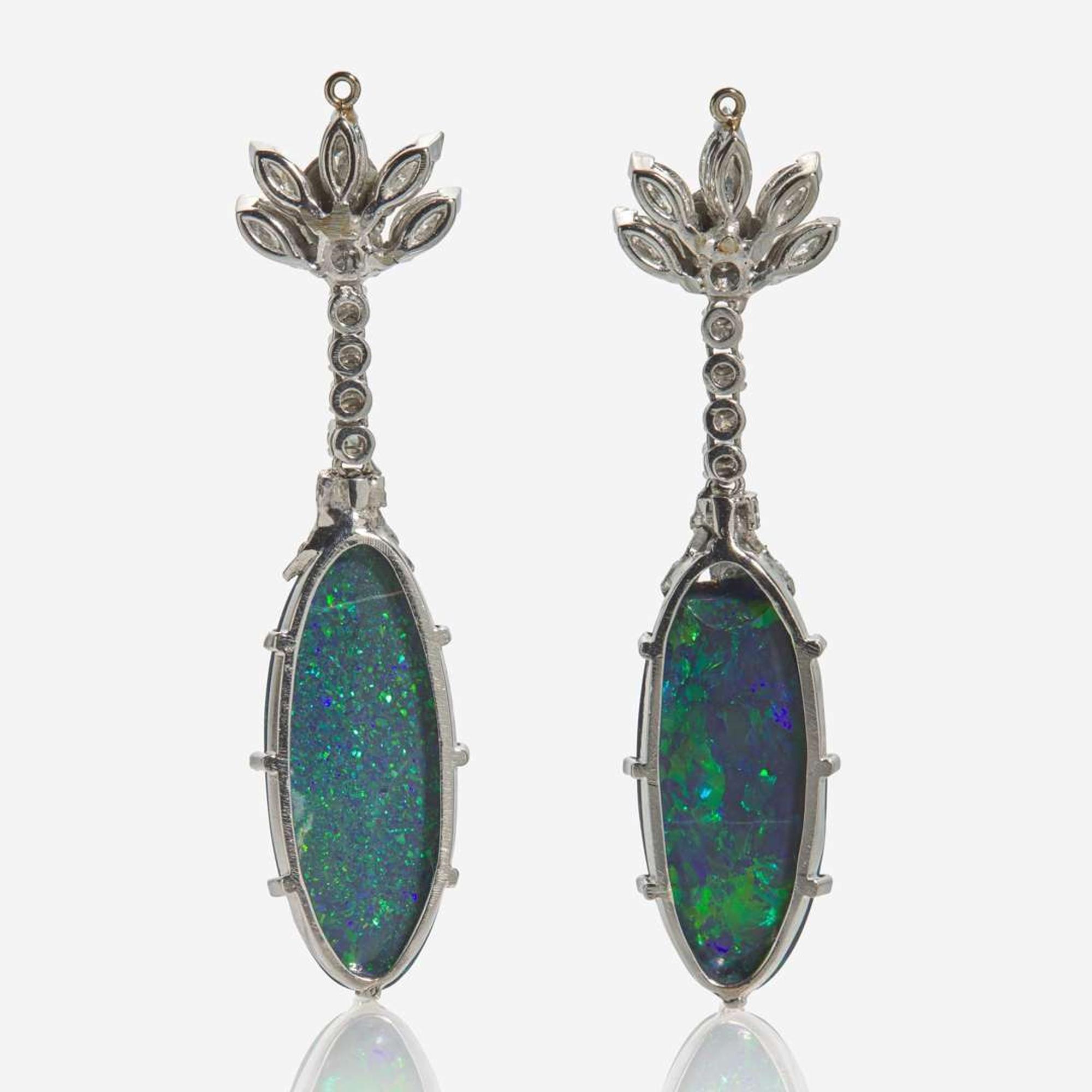 A Pair of Black Opal and Diamond Earring Jackets