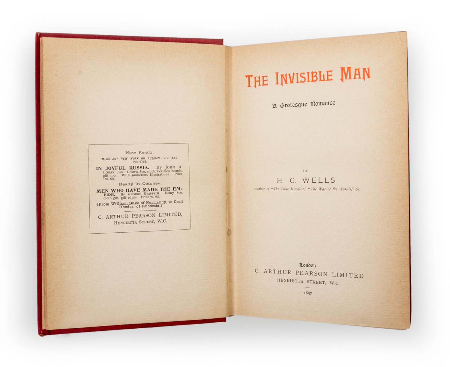 WELLS, H. G. The Invisible Man. London, 1987. First edition.