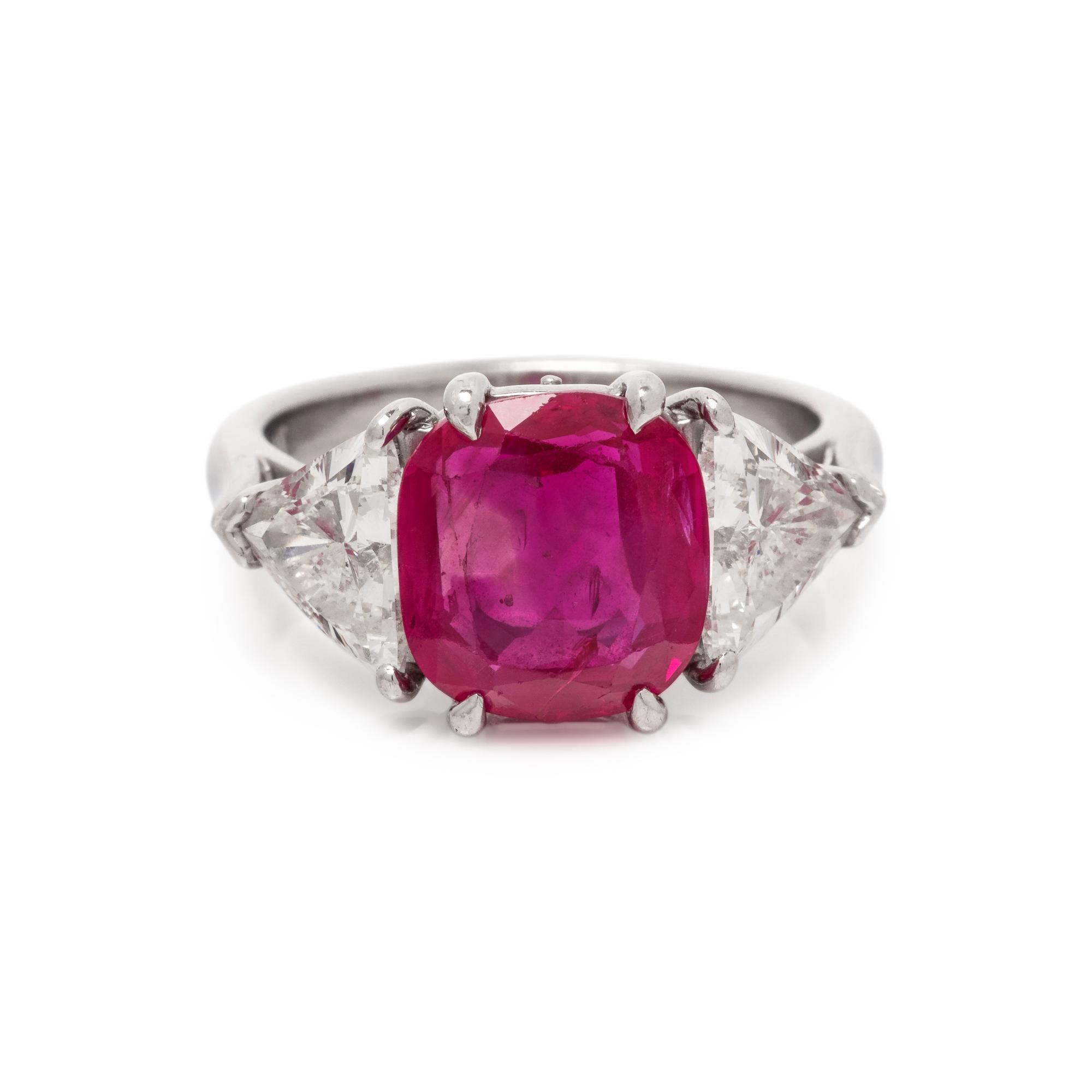 A RARE UNHEATED BURMESE RUBY AND DIAMOND RING