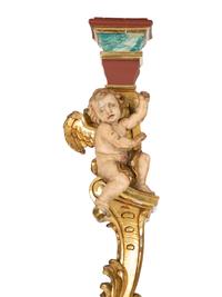 A Pair of Venetian Painted and Parcel Gilt Columns with Putti