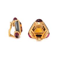BULGARI, YELLOW GOLD, CITRINE, PINK TOURMALINE, AND HEMATITE CLIP EARRINGS