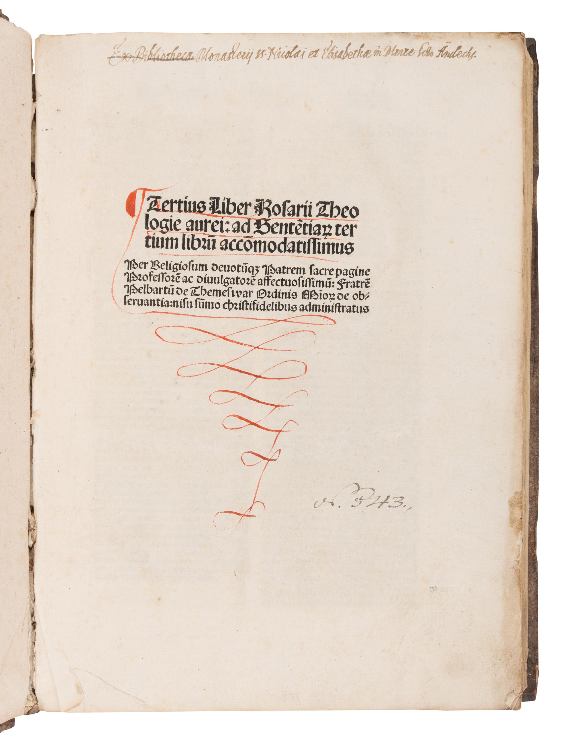 [INCUNABULA]. TEMESVAR, Pelbartus Ladislaus de (1430-1504). Tertius Liber Rosarii Theologie Aurei. Hagenau: Heinrich Gran for Johann Rynmann of Augsburg, 1507.