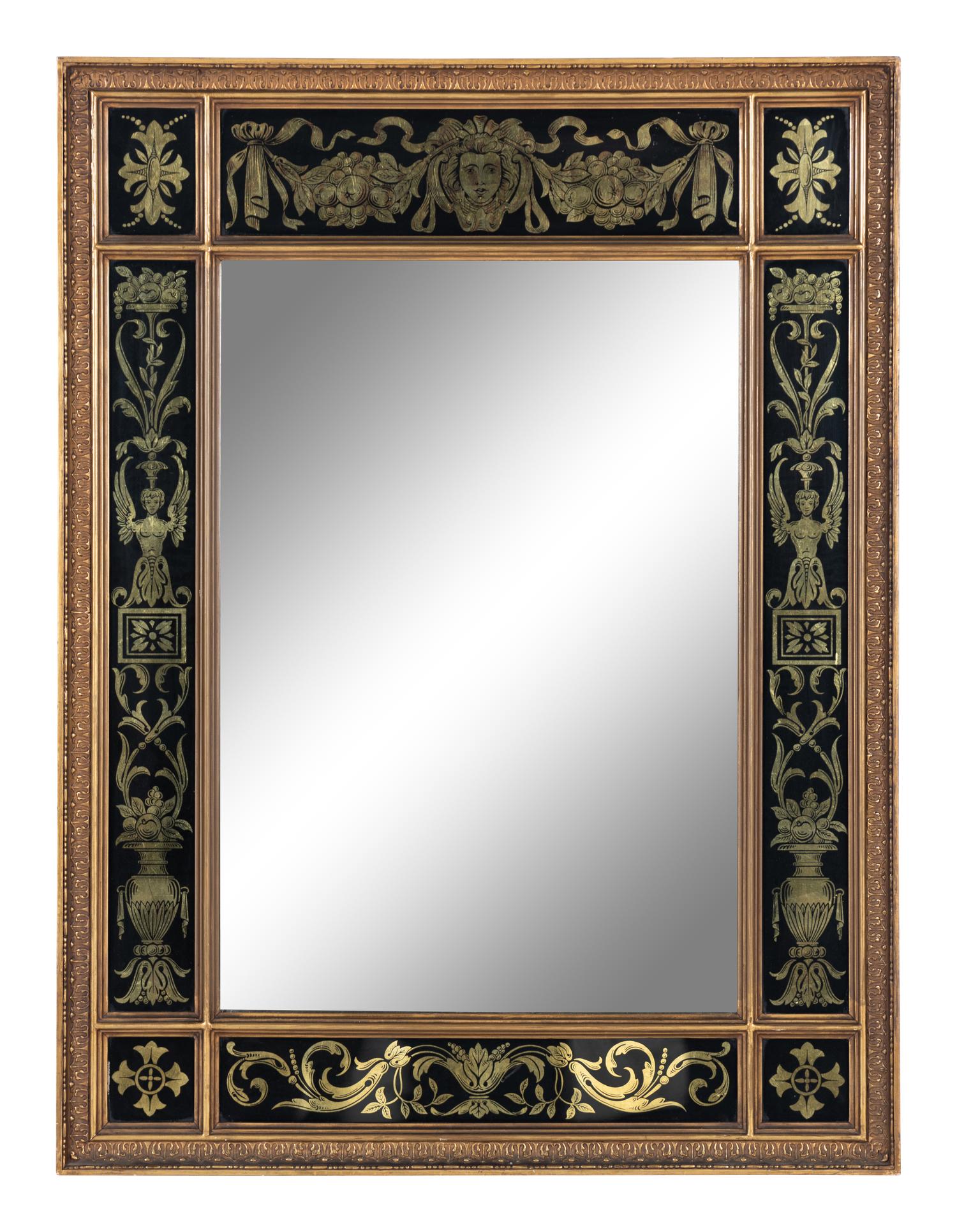A Neoclassical Style Reverse-Painted Glass Mirror