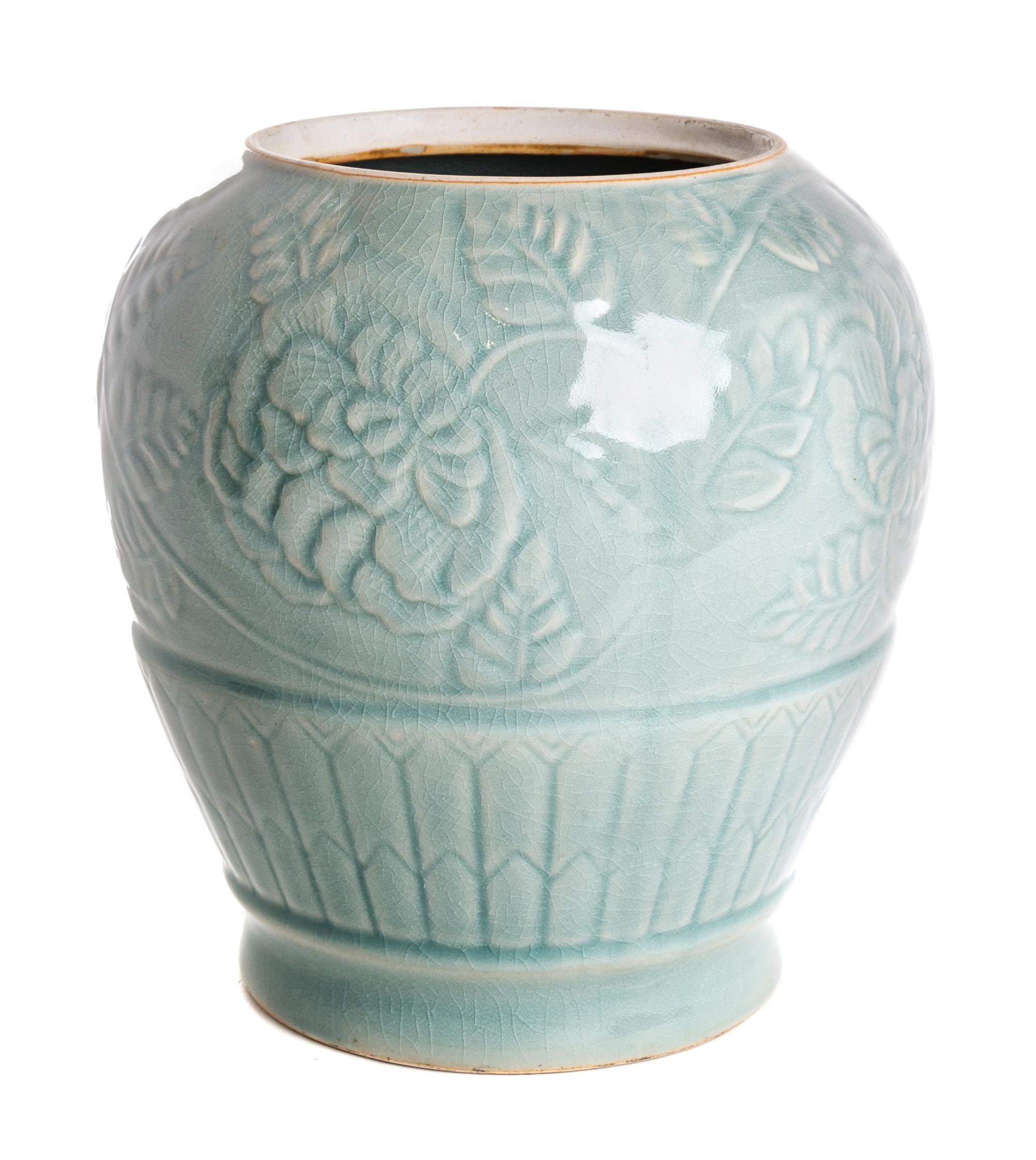 A Celadon Glazed Vase Height 11 1/4 inches.