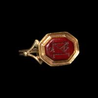 A Late Roman or Byzantine Red Jasper Intaglio with a Monogram — Set in a 19th Century gold ring