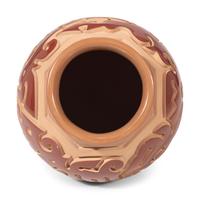 Red and Tan Carved Pottery Jar