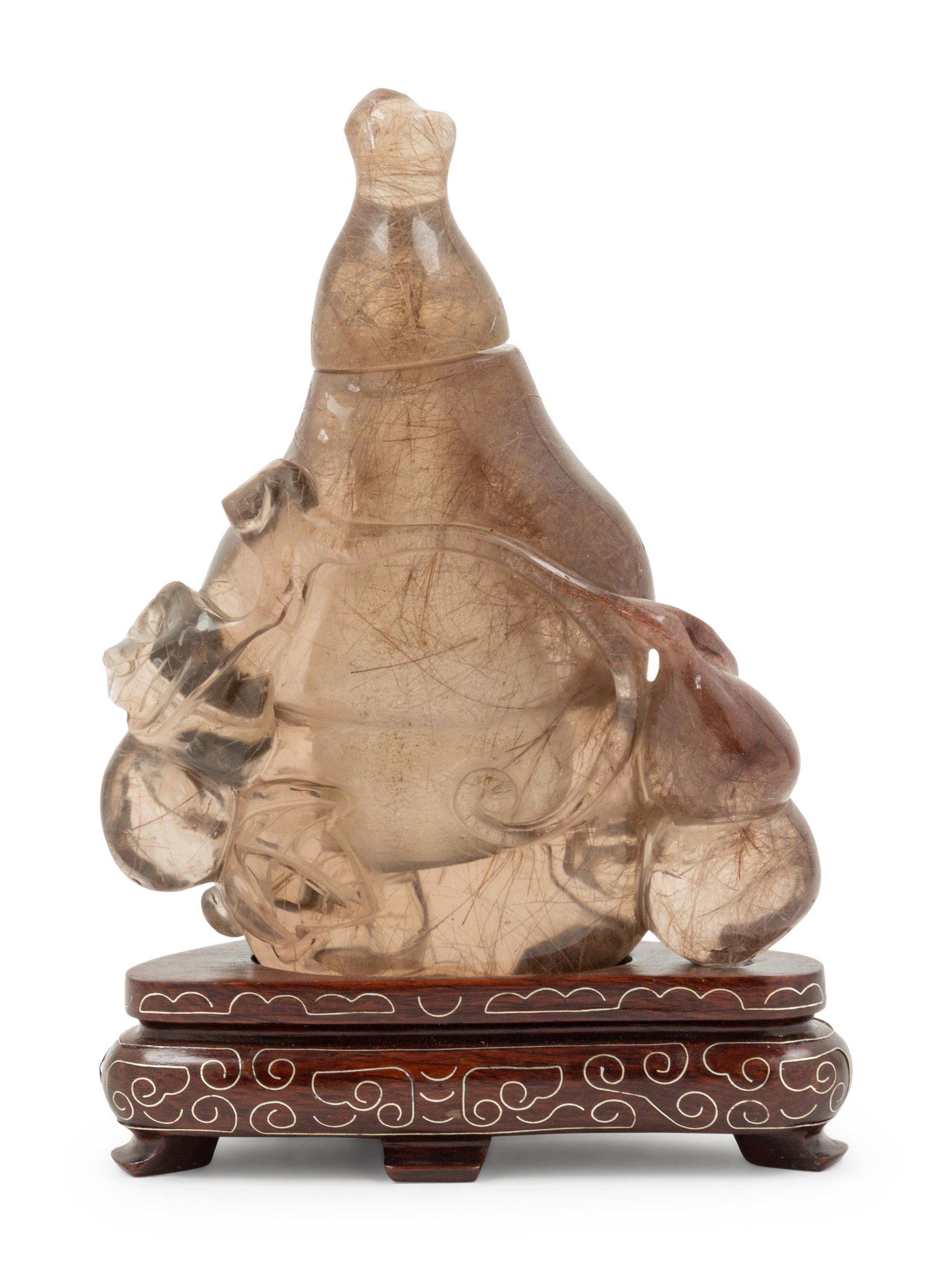 A Chinese Hair Crystal Gourd-Form Covered Vase